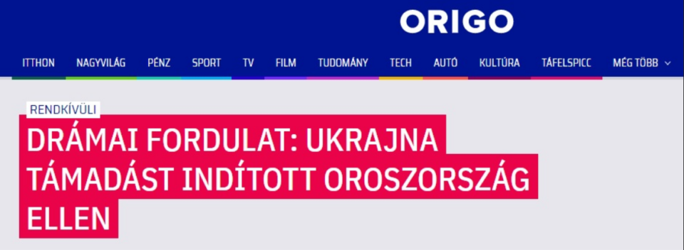 Az Origo szerint Ukrajna megtámadta Oroszországot