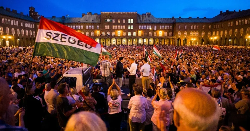 Megtelt a Dóm tér a Tisza Párt szegedi demonstrációján